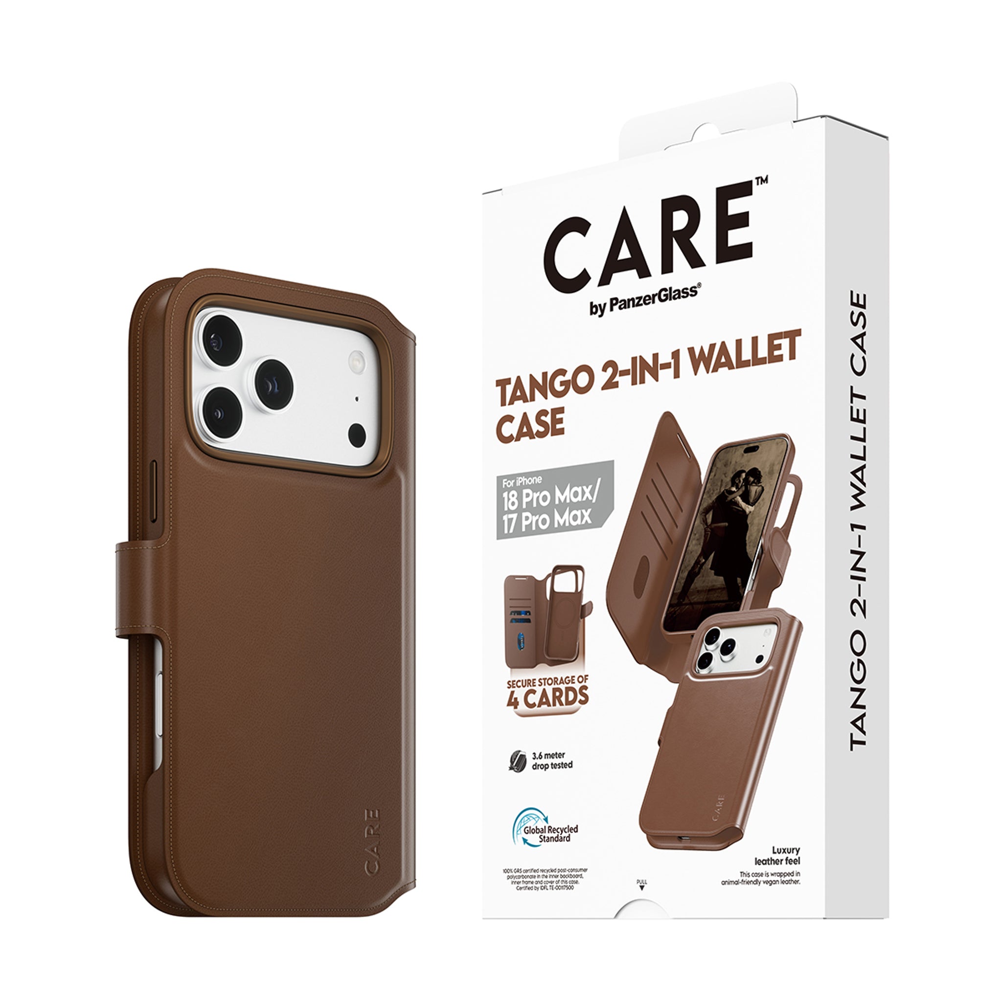 CARE™ by PanzerGlass® Tango 2-in-1 Wallet Case Brown w. MagSafe iPhone 18 Pro Max | 17 Pro Max